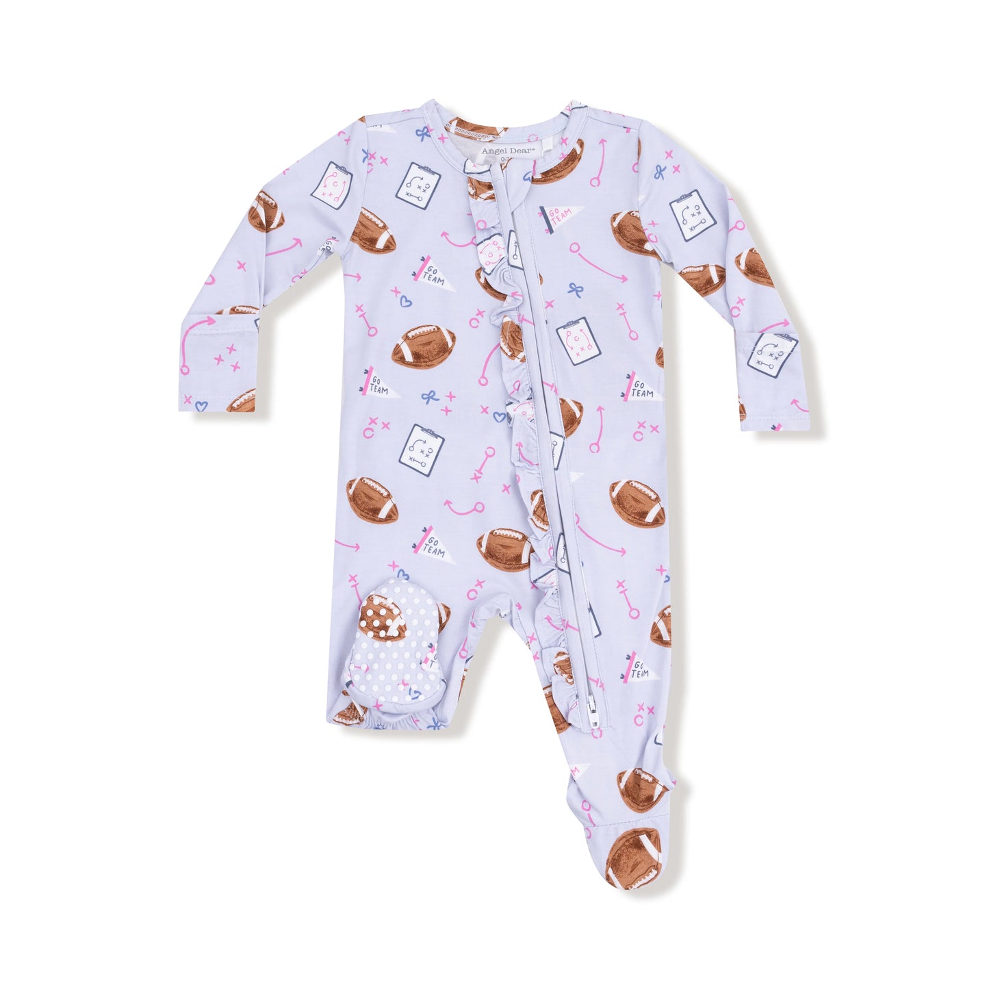Touchdown Time 2 Way Zipper Ruffle Back Footie - Lavendar
