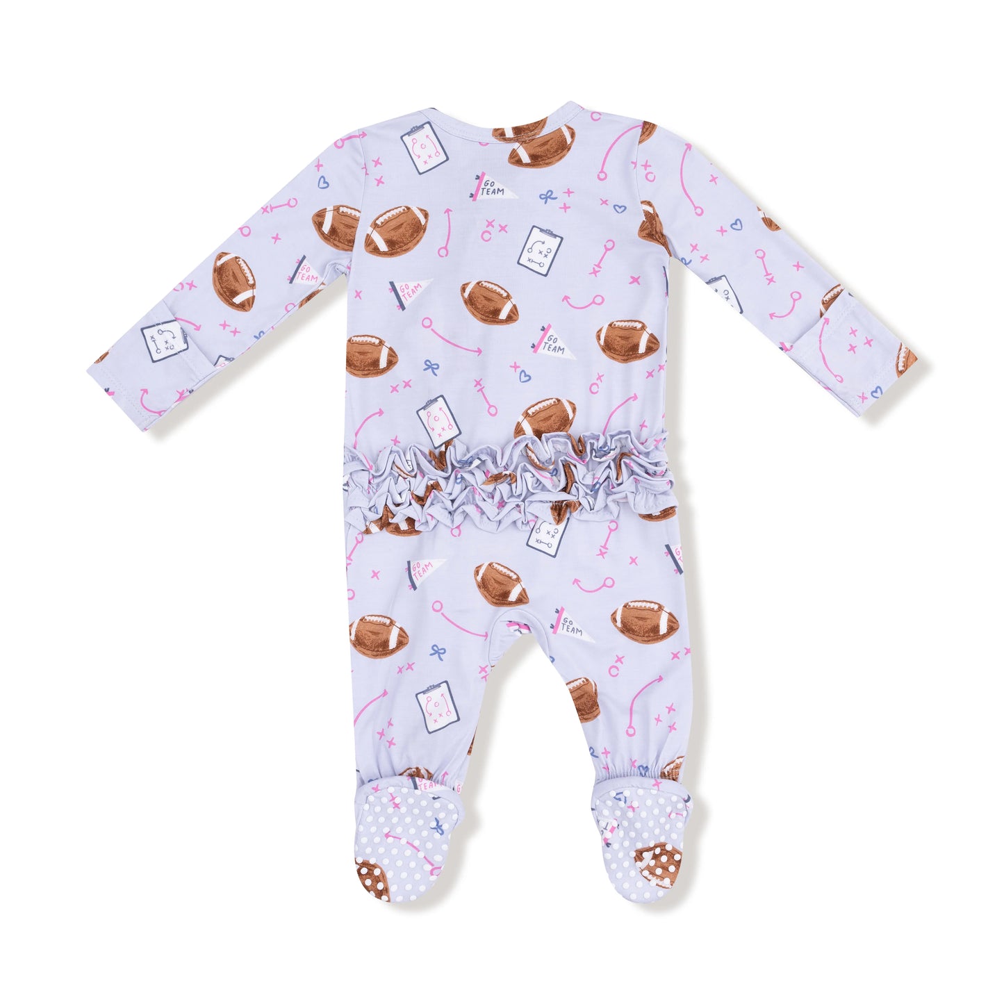 Touchdown Time 2 Way Zipper Ruffle Back Footie - Lavendar