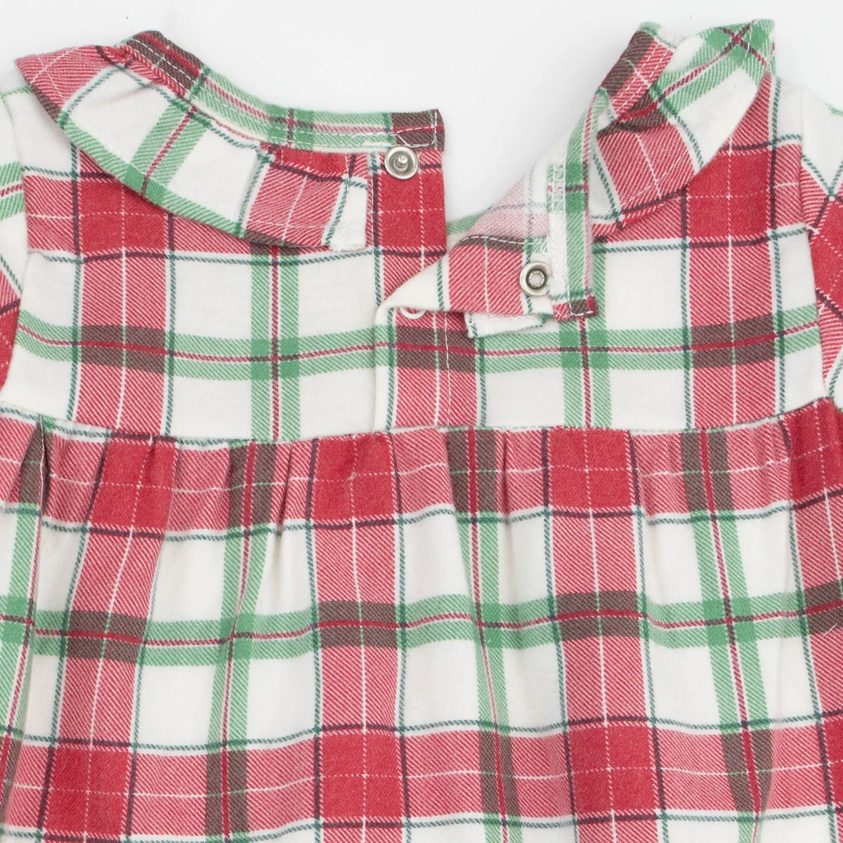 Holiday Plaid Long Sleeve Gown with Ruffle Collar