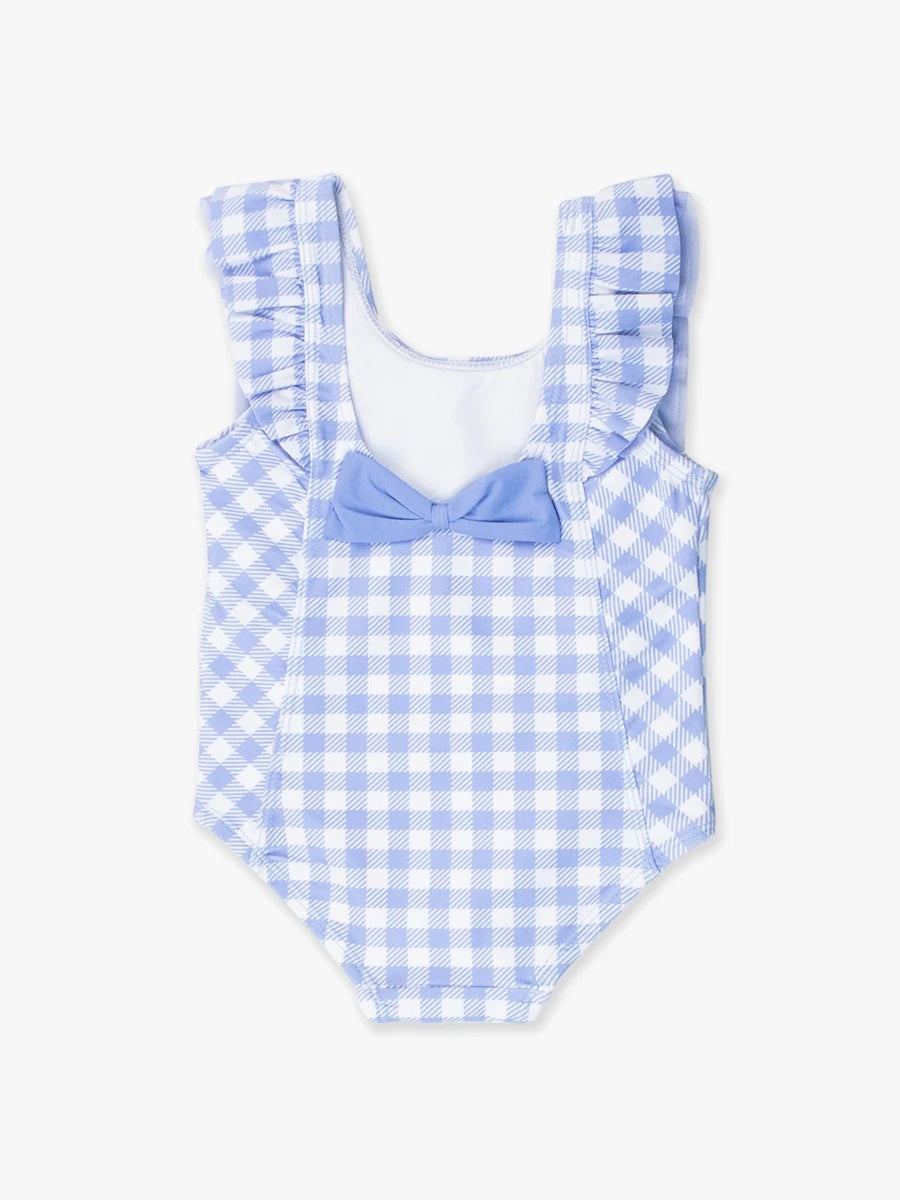Periwinkle Blue Gingham Waterfall One Piece Swimsuit