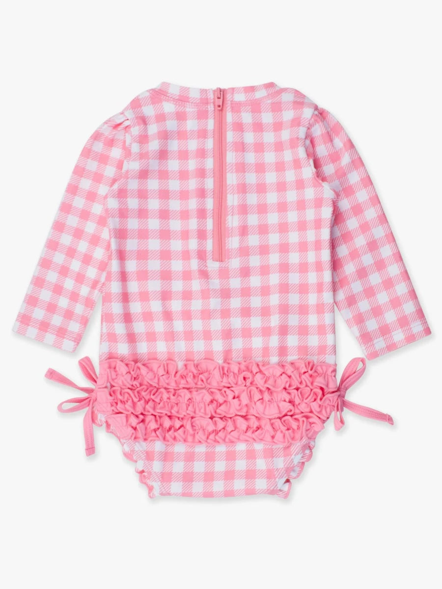 Bubblegum Pink Gingham Long Sleeve One Piece Rashguard