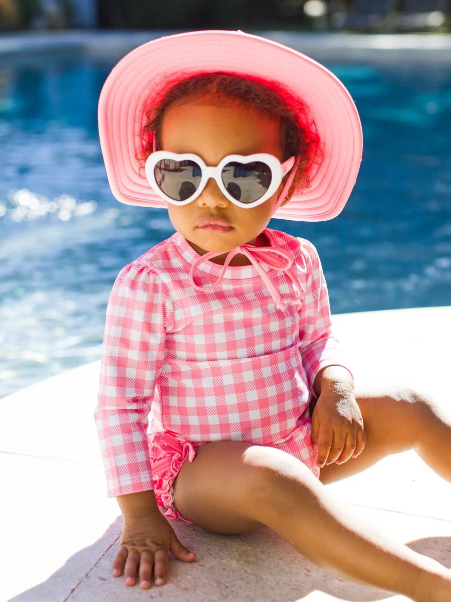 Bubblegum Pink Gingham Long Sleeve One Piece Rashguard