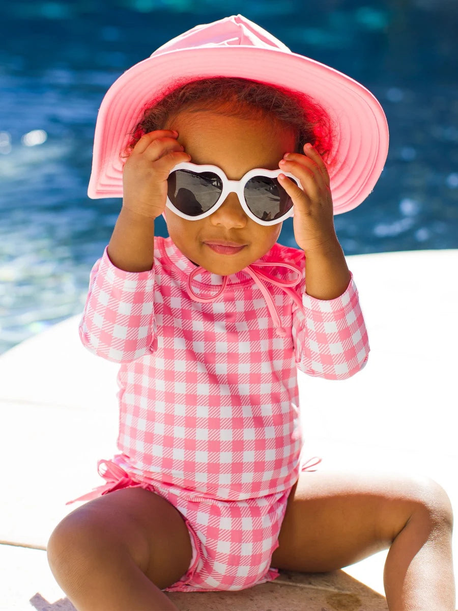 Bubblegum Pink Gingham Long Sleeve One Piece Rashguard