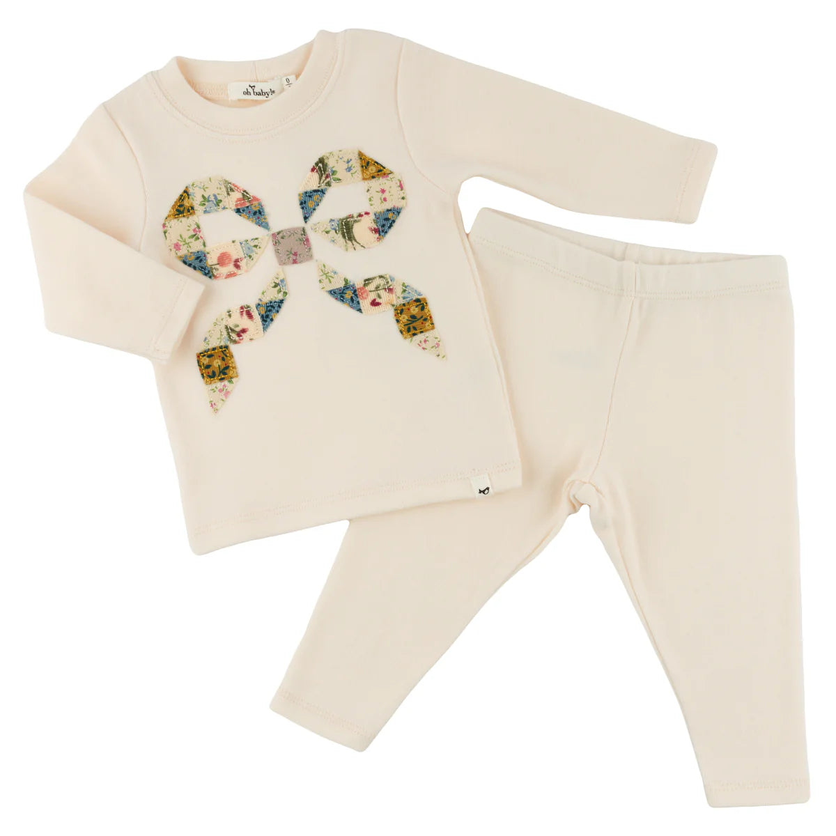 oh baby! Floral Quilt Bow 2 Piece Set - Natural