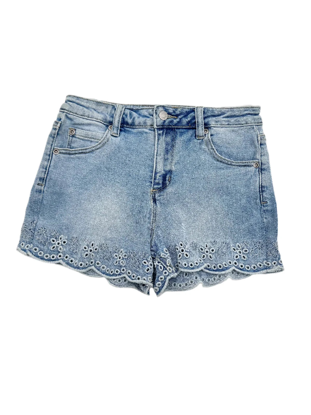 Eyelet Scallop Hem Denim Shorts