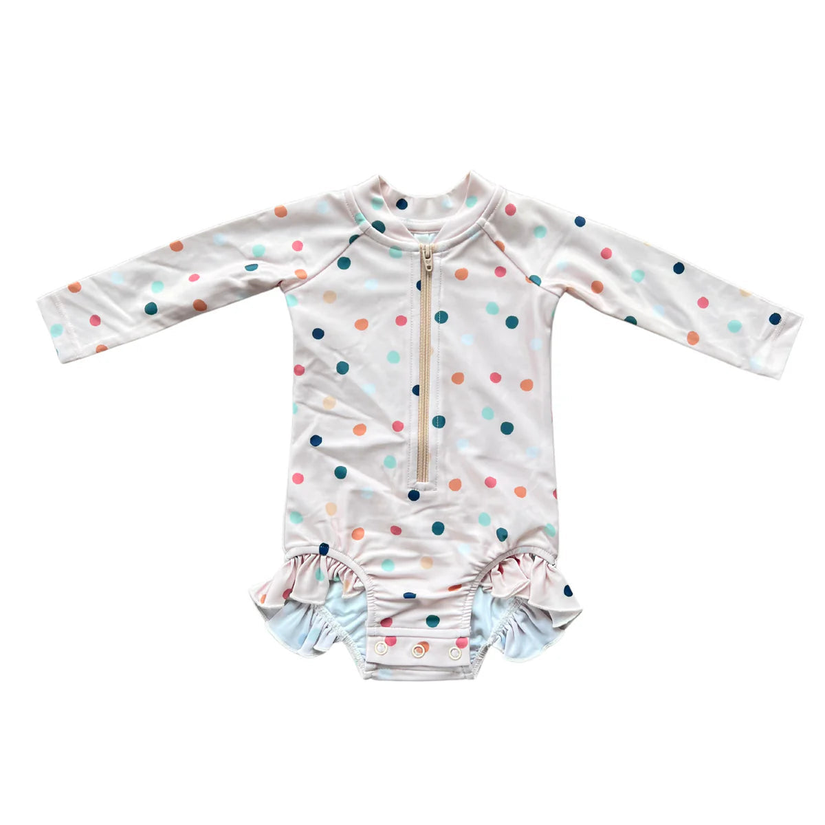 Summer Polka Dots One Piece Ruffle Rash Guard Swimsuit