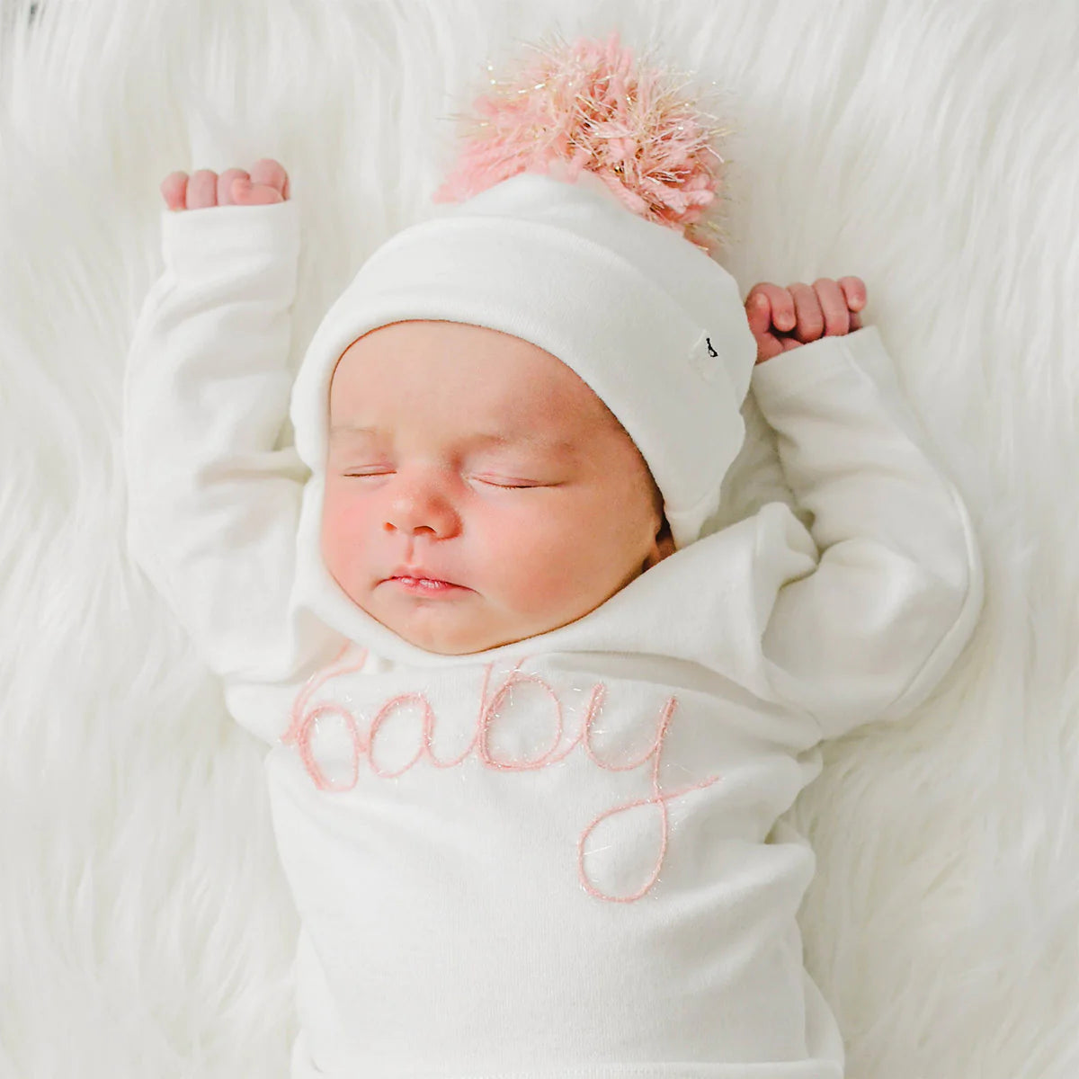 Pom Blush Pink/Gold - Cream Hat 0/6M