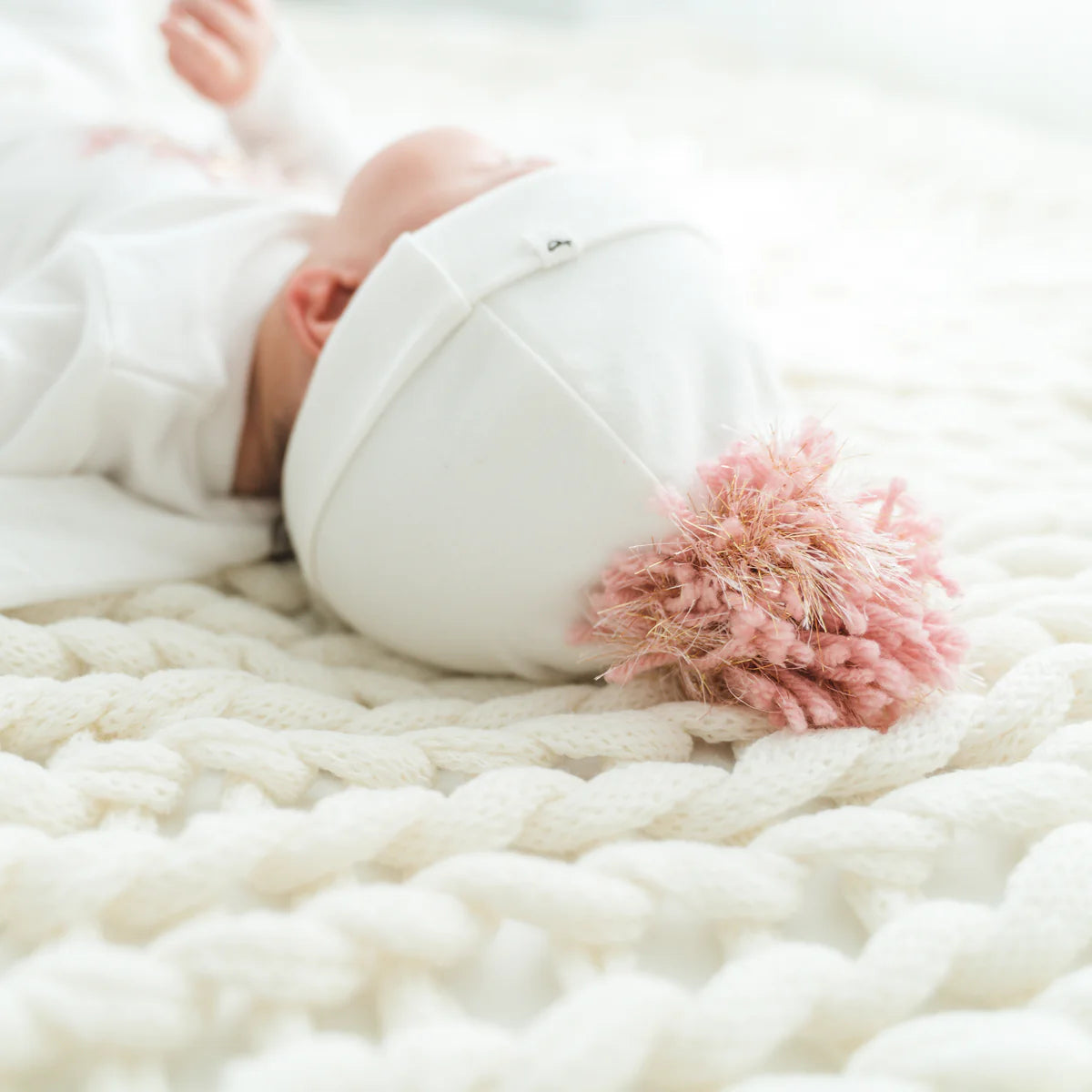 Pom Blush Pink/Gold - Cream Hat 0/6M