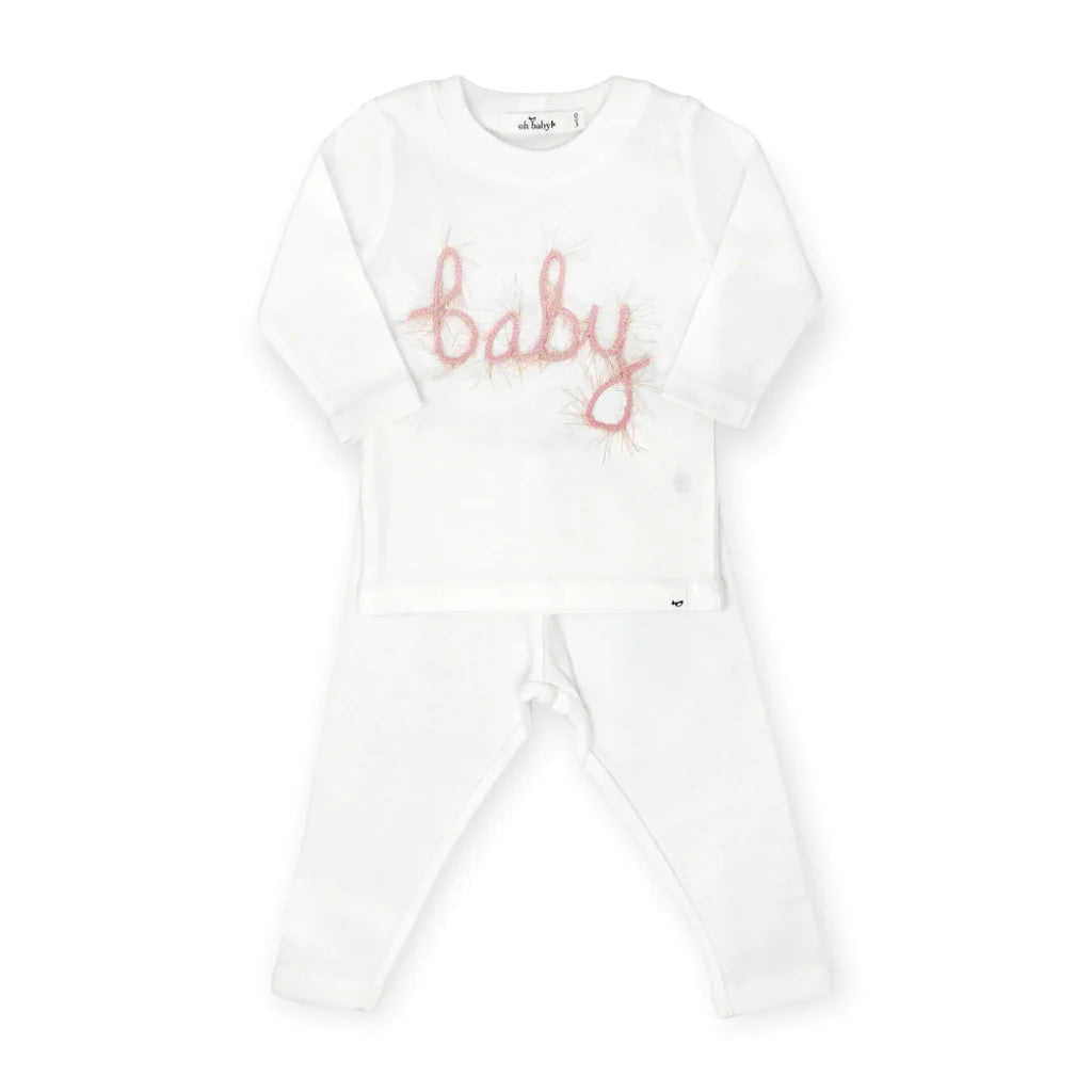 Oh Baby! "Baby" Pink Sparkle 2pc Set - Cream