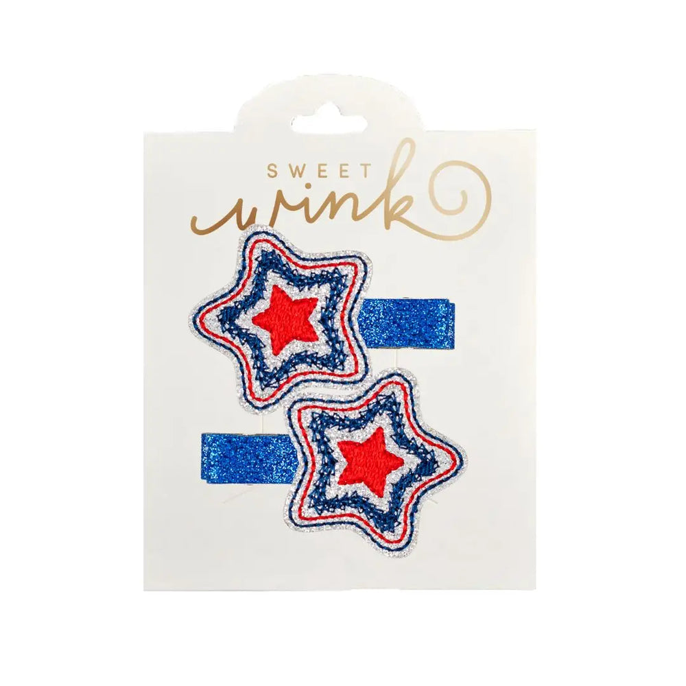 Patriotic Sparkle Star Hair Clip Set