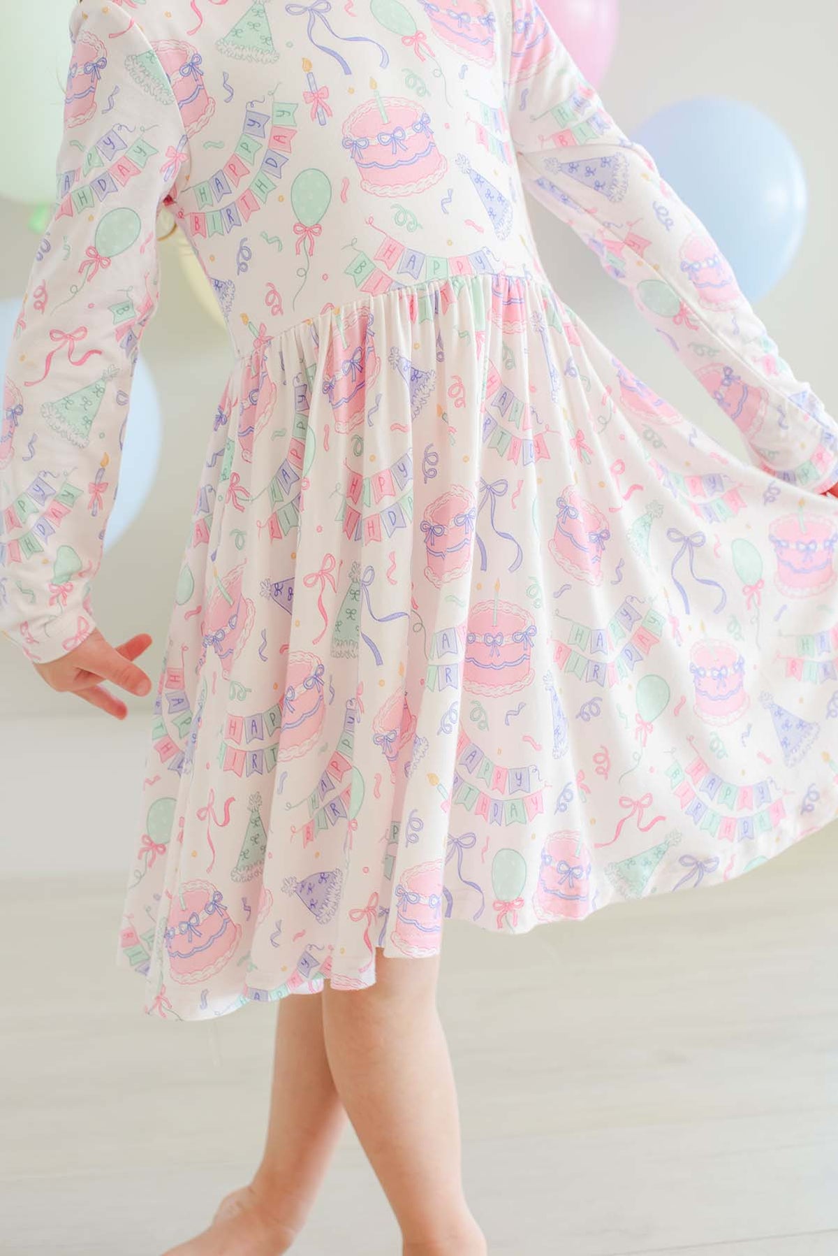 Long Sleeve Twirl Dress | Birthday Bash Pink