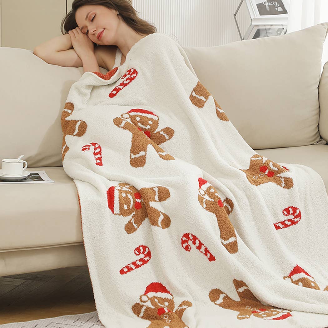 Gingerbread & Santa Print Cozy Soft Throw Blanket