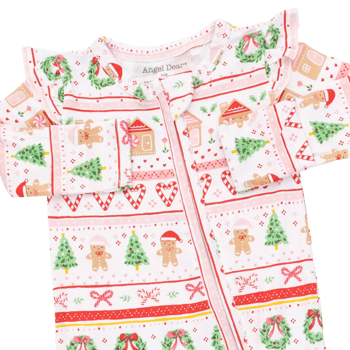 Gingerbread Fair Isle Pink 2 Way Ruffle Sleeve Zipper Footie
