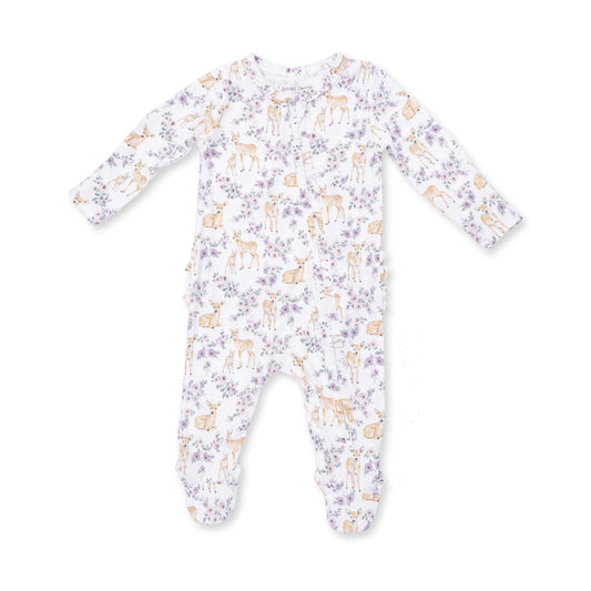 Floral Deer 2 Way Ruffle Back Zipper Footie
