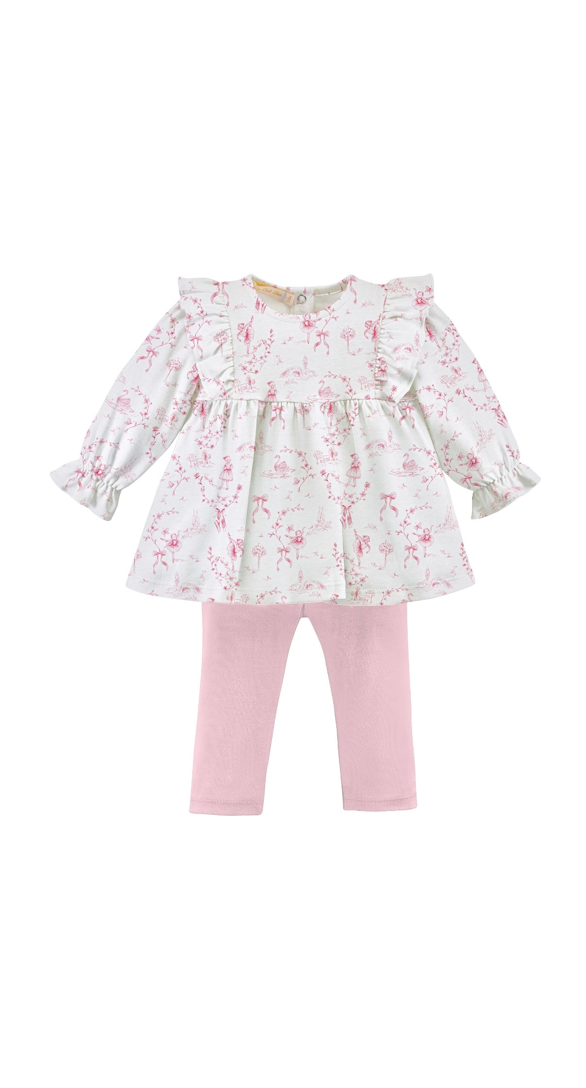 Grace In Toile Printed Pima Ruffled Blouse & Leggings Set