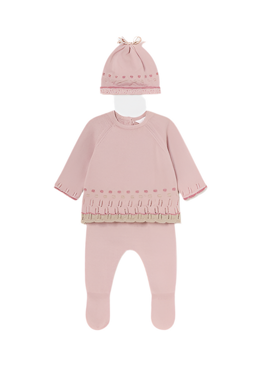 Baby Girl Knit Footed Pant, Sweater & Hat Set