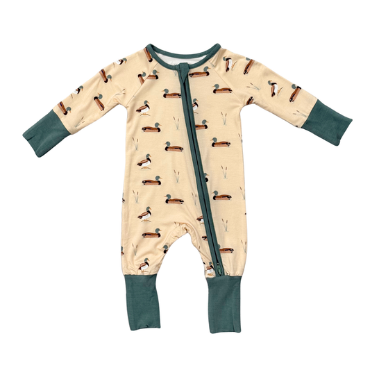 Long Sleeve Zip Romper Mallard Ducks