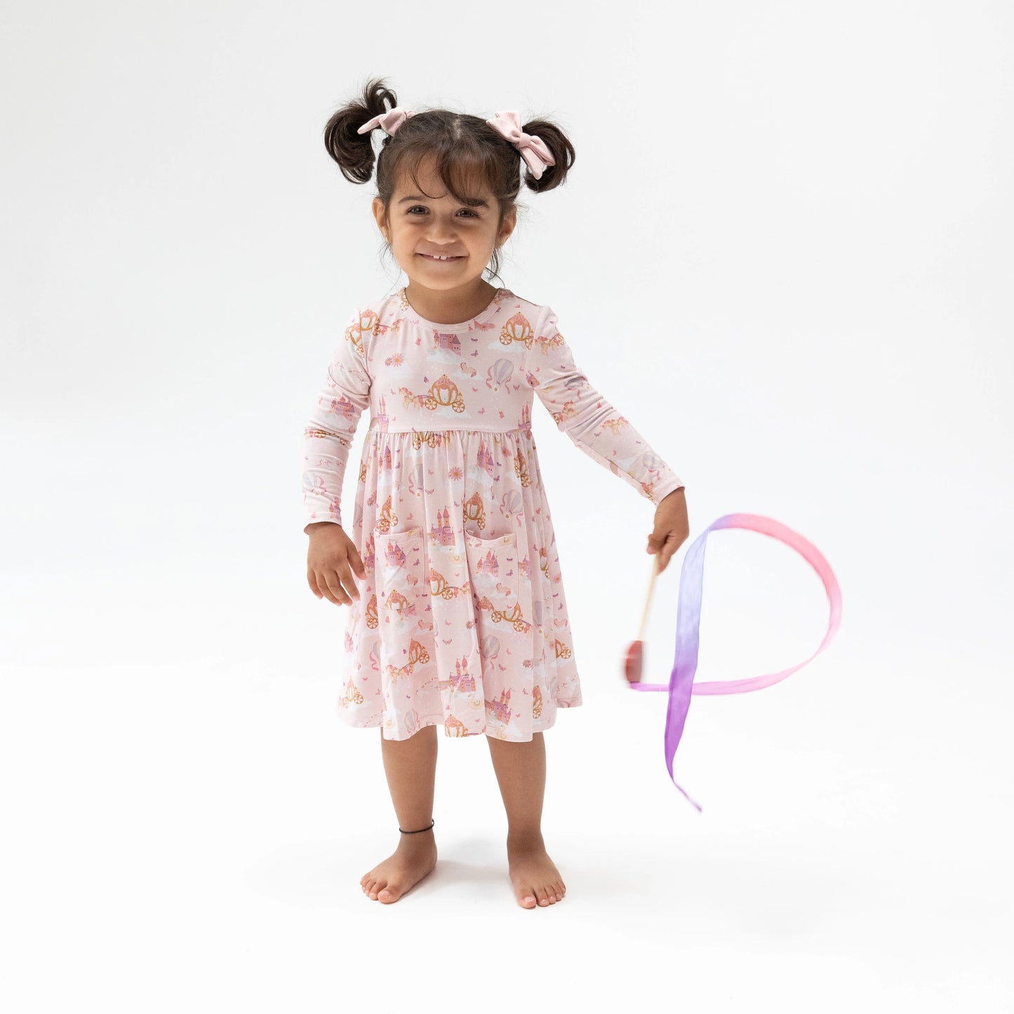 Princess Unicorns and Castle Twirly Long Sleeve Dress with Bike Short