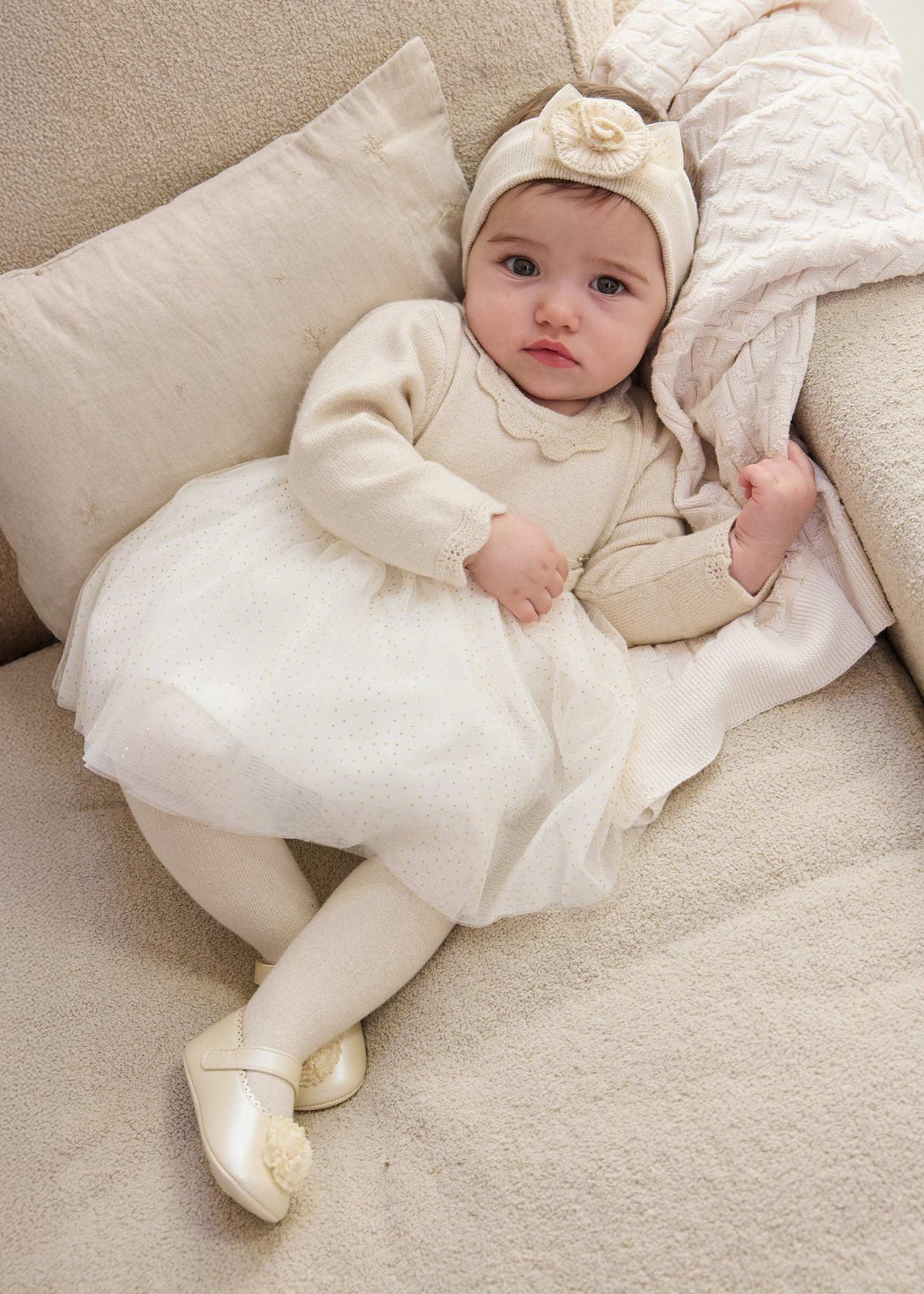 Cream Knit Tulle Dress