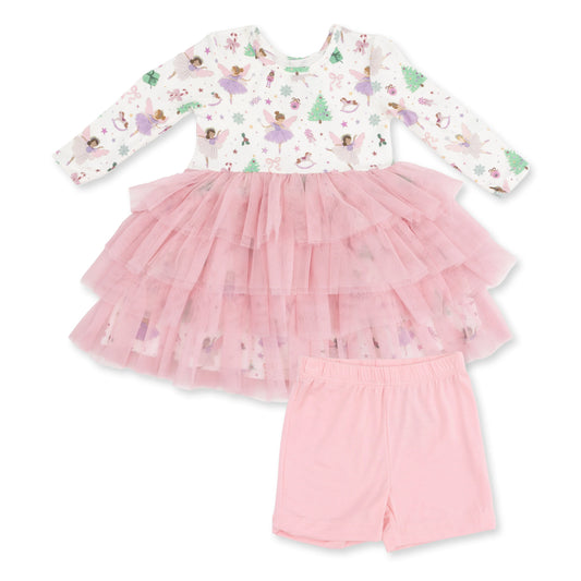 Sugar Plum Fairies Twirly Long Sleeve Tutu Dress With Cartwheel Short