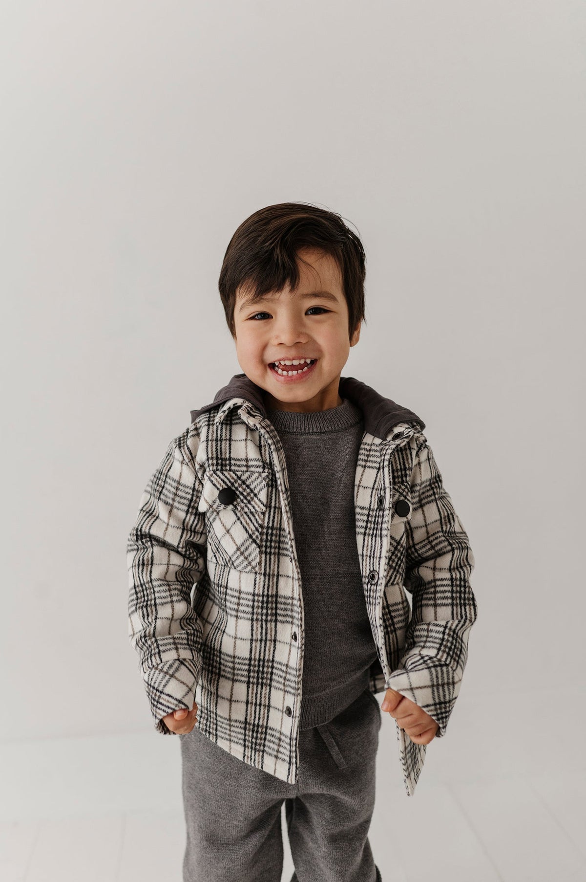 Hooded Shacket Granite Plaid