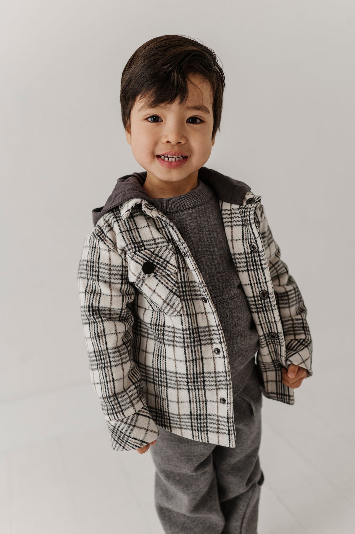 Hooded Shacket Granite Plaid