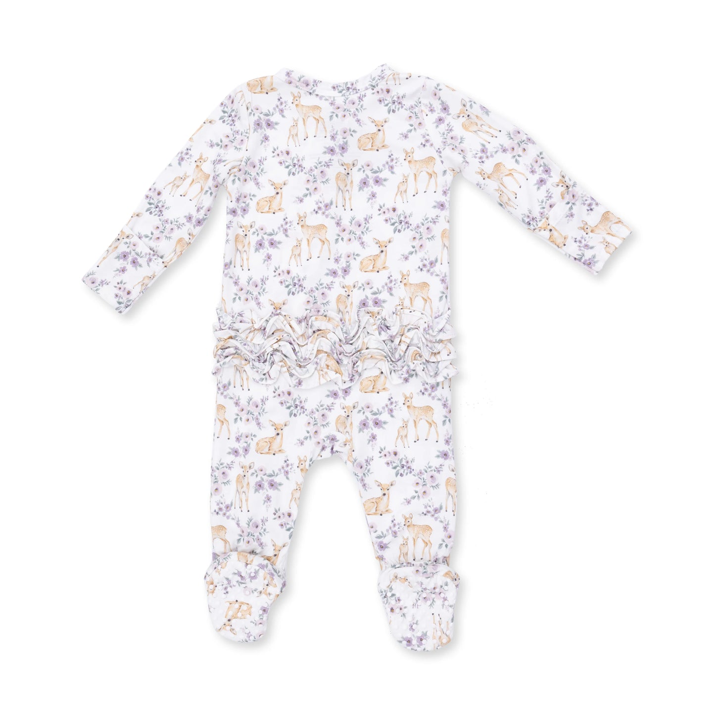 Floral Deer 2 Way Ruffle Back Zipper Footie