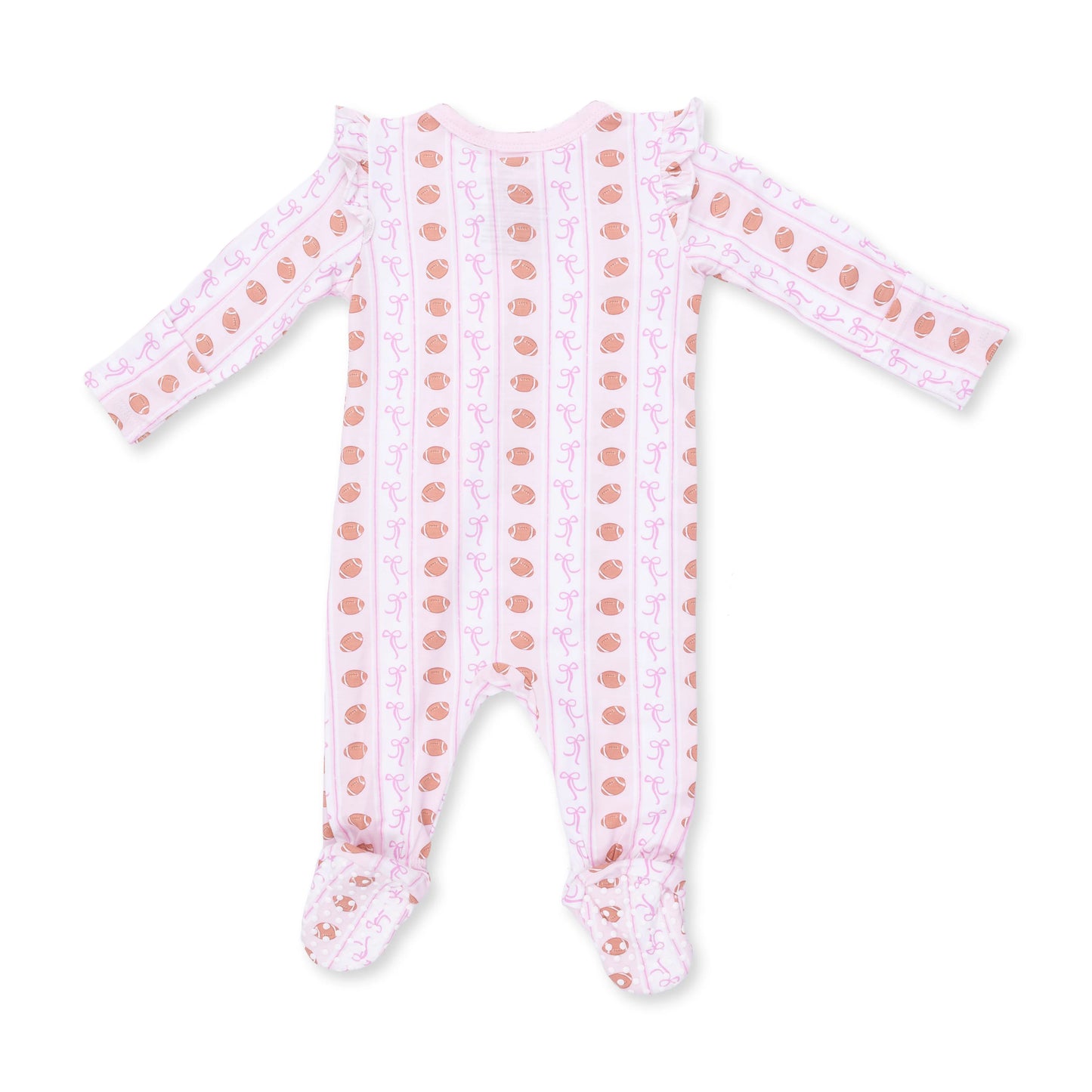 Football Bow Stripe 2 Way Ruffle Sleeve Zipper Footie