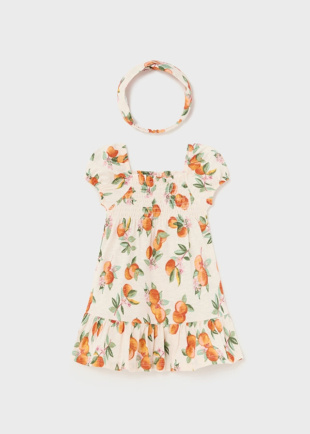 Tangerine Printed Dress And Headband Set