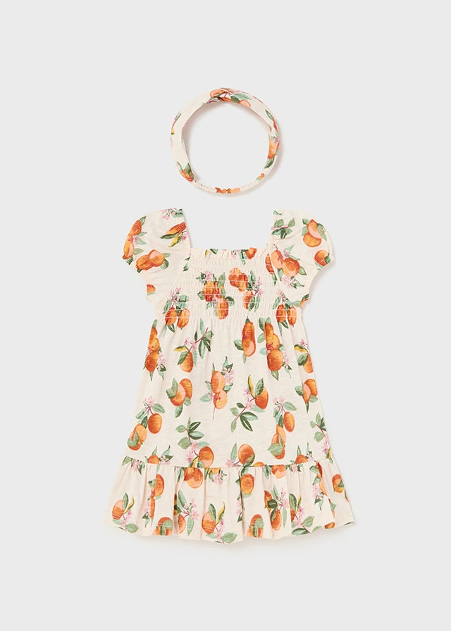 Tangerine Printed Dress And Headband Set