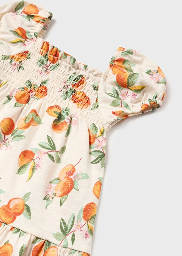 Tangerine Printed Dress And Headband Set