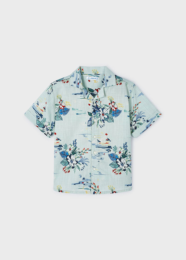 Tropical Print Short Sleeve Button Down Shirt