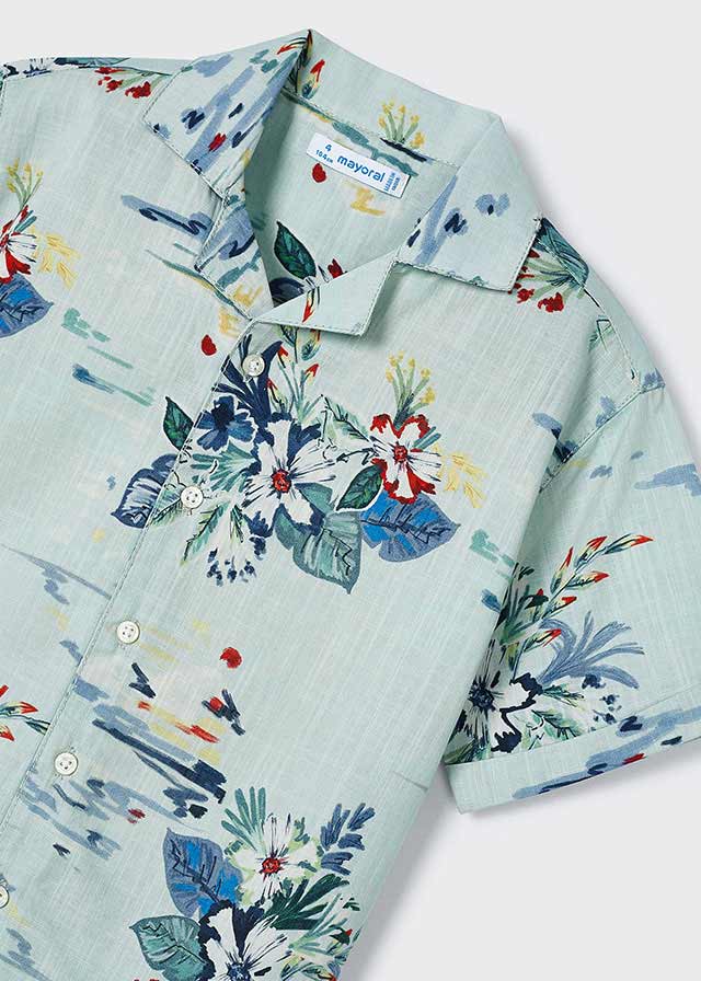 Tropical Print Short Sleeve Button Down Shirt