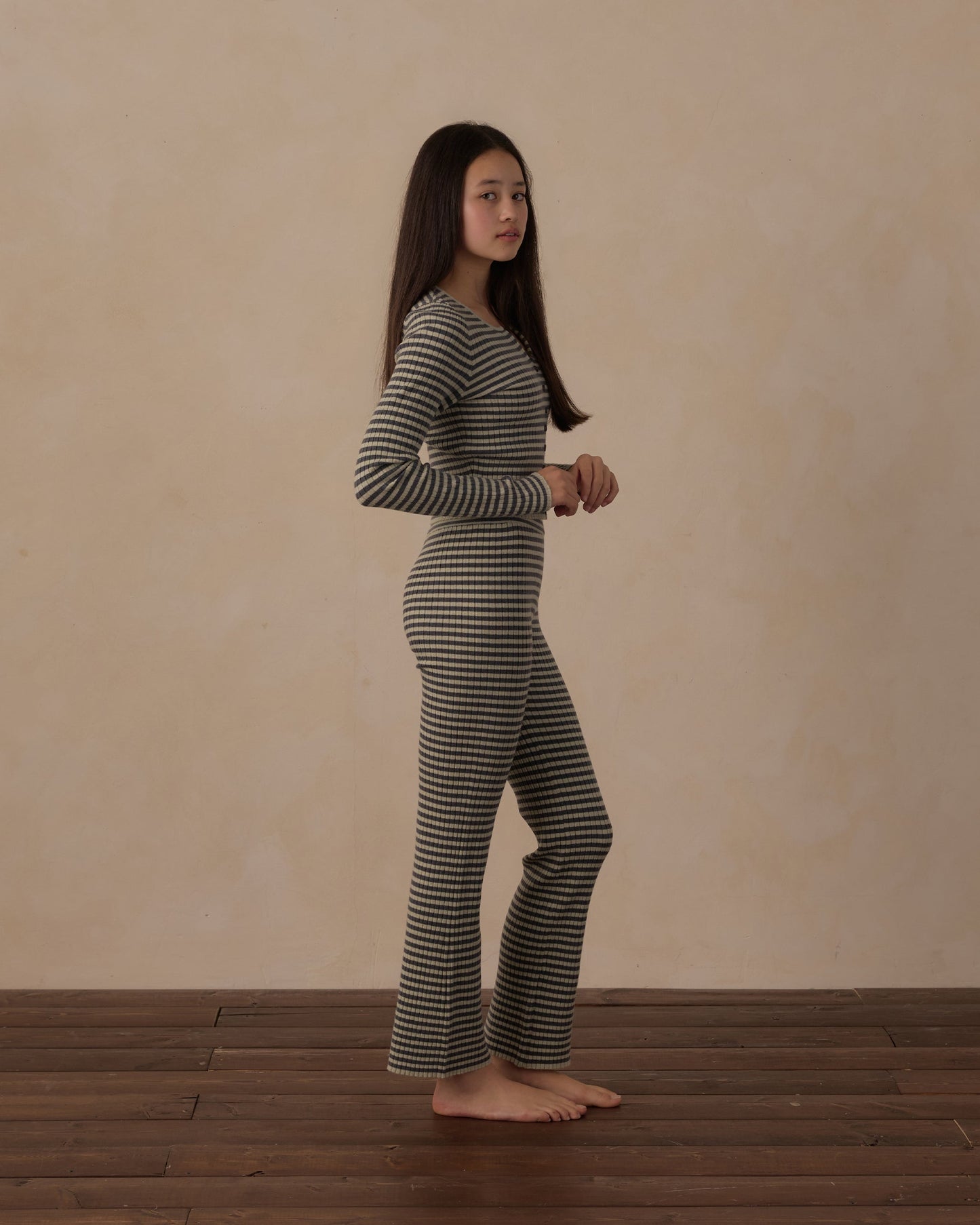 Flare Rib Knit Pant Midnight Stripe