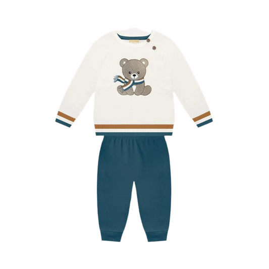 Cream Teddy Bear Pullover & Jogger Set