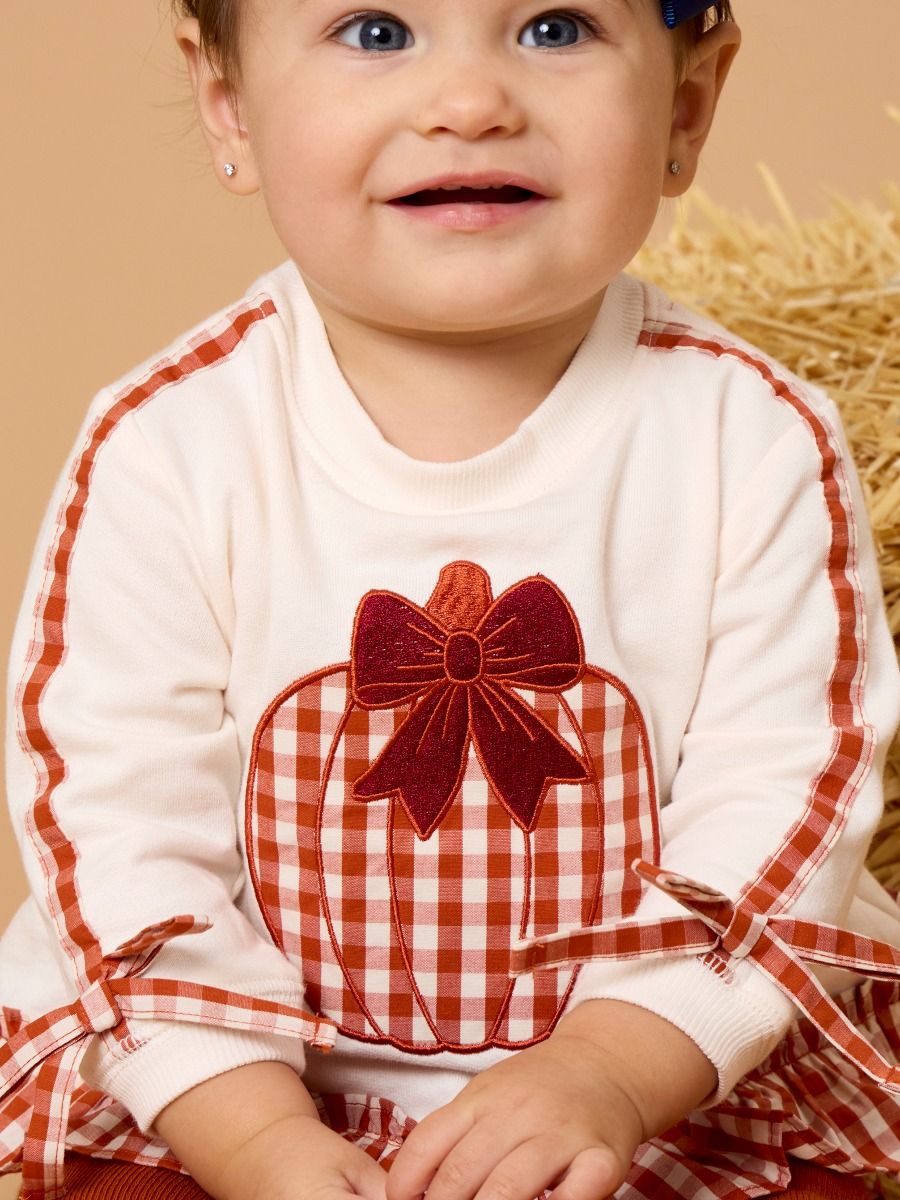 Long Sleeve Sweatshirt Swing Top And Bloomer Set Pumpkin Bow Ivory