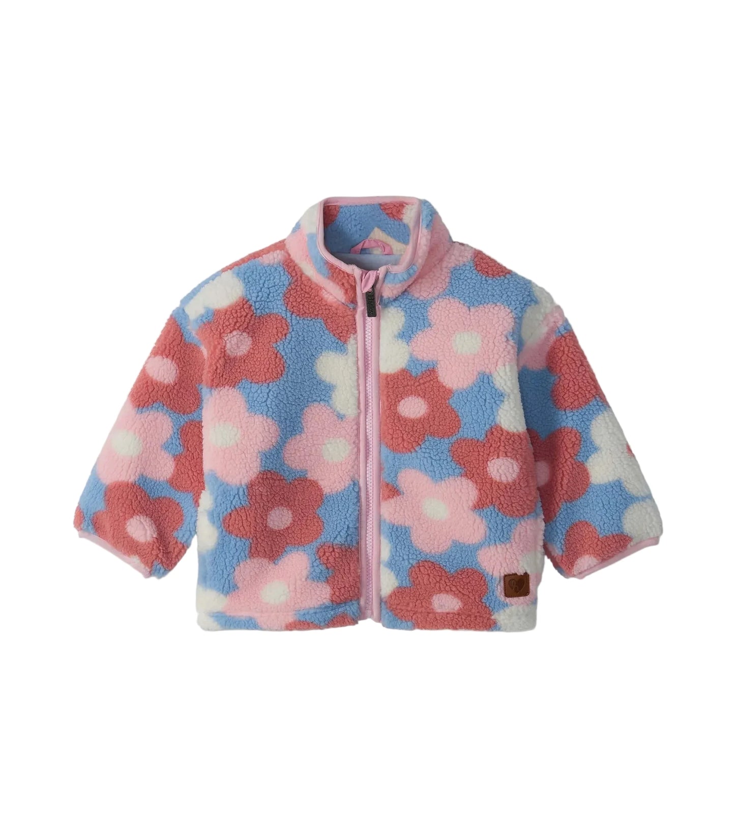 Big Flowers Mock Neck Faux Sherpa Jacket
