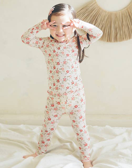 Shirring Red Flower Long Sleeve Pajamas