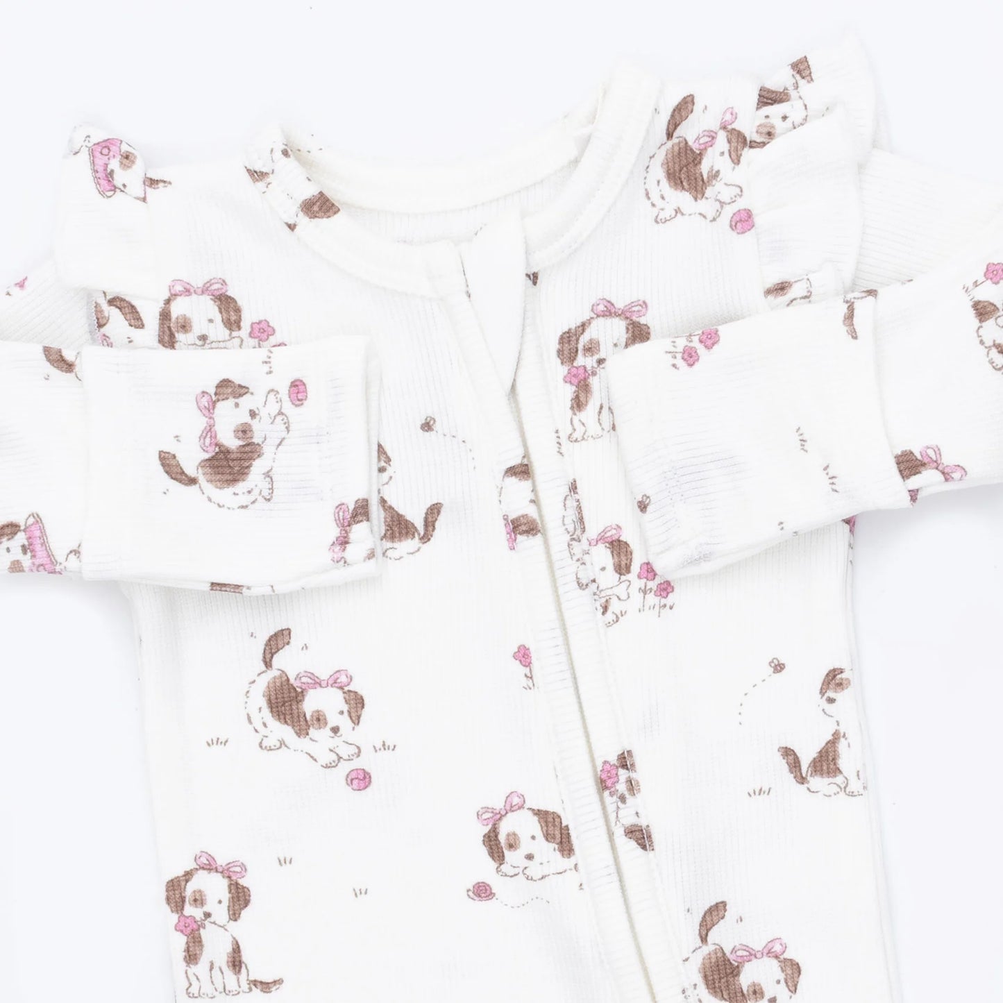 Explorer Puppy Pink 2 Way Ruffle Sleeve Zipper Footie