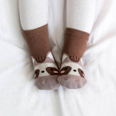 Non-Slip Grip Ankle Socks Raccoon Zoo