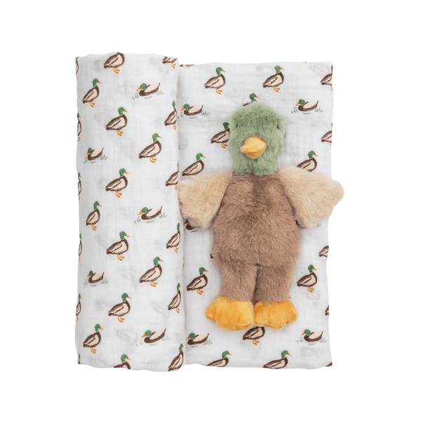 Mallard Swaddle & Rattle Set