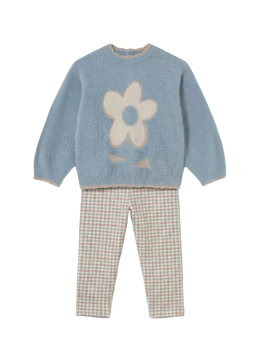 Blue Flower Sweater & Printed Legging Set