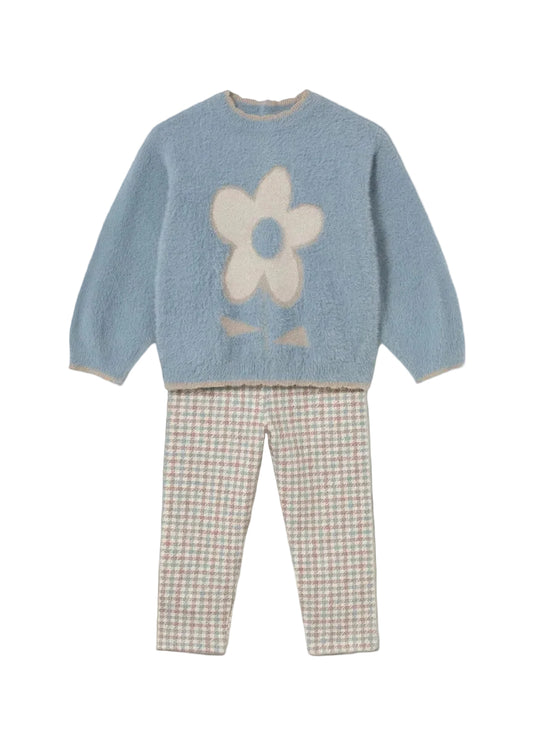 Blue Flower Sweater & Printed Legging Set