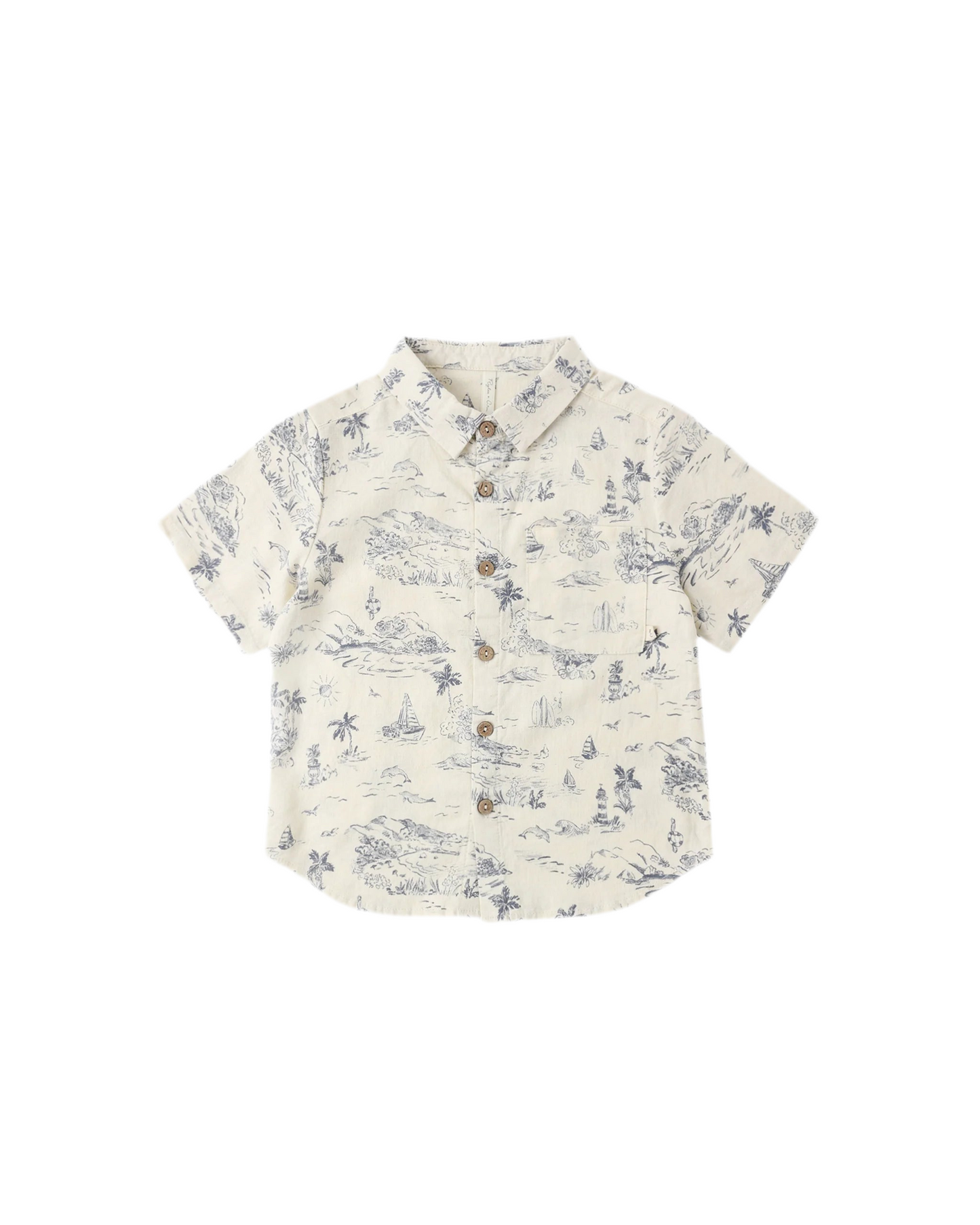 Collared Short Sleeve Shirt || Ocean Toile