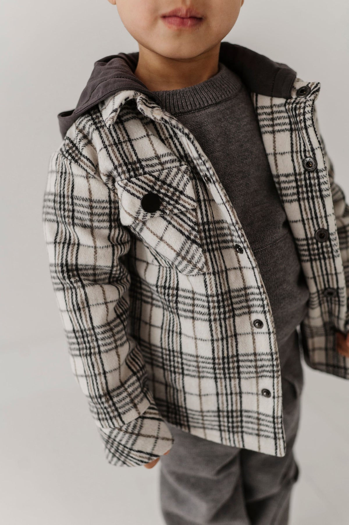 Hooded Shacket Granite Plaid