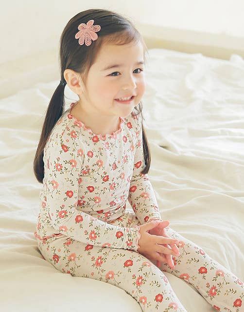 Shirring Red Flower Long Sleeve Pajamas