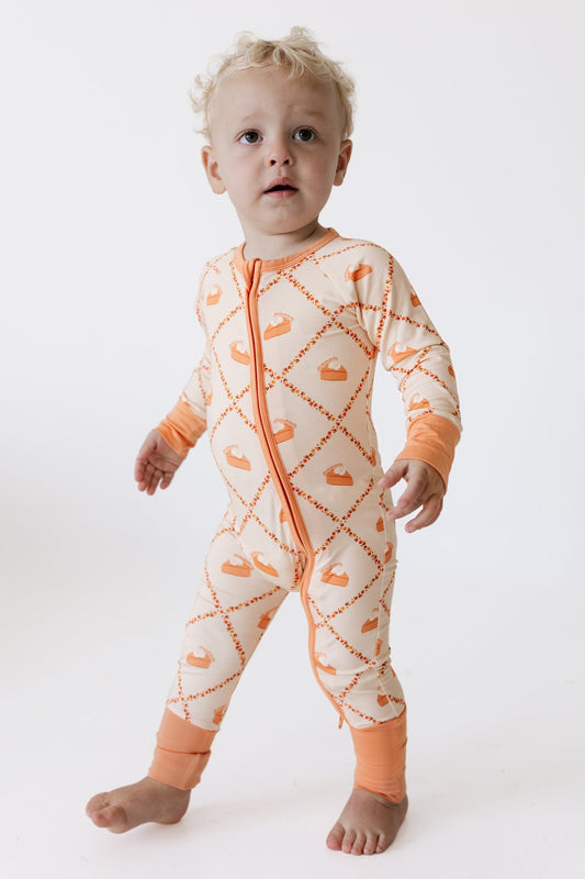 Fall Pie and Leaves Zipper Romper