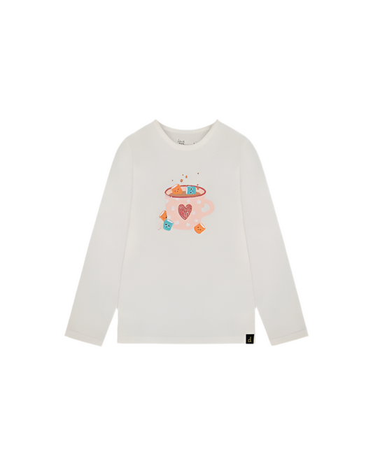 Organic Cotton Long Sleeve T-Shirt Off-White With Hot Chocolate & Ribbed Leggings Pink Set