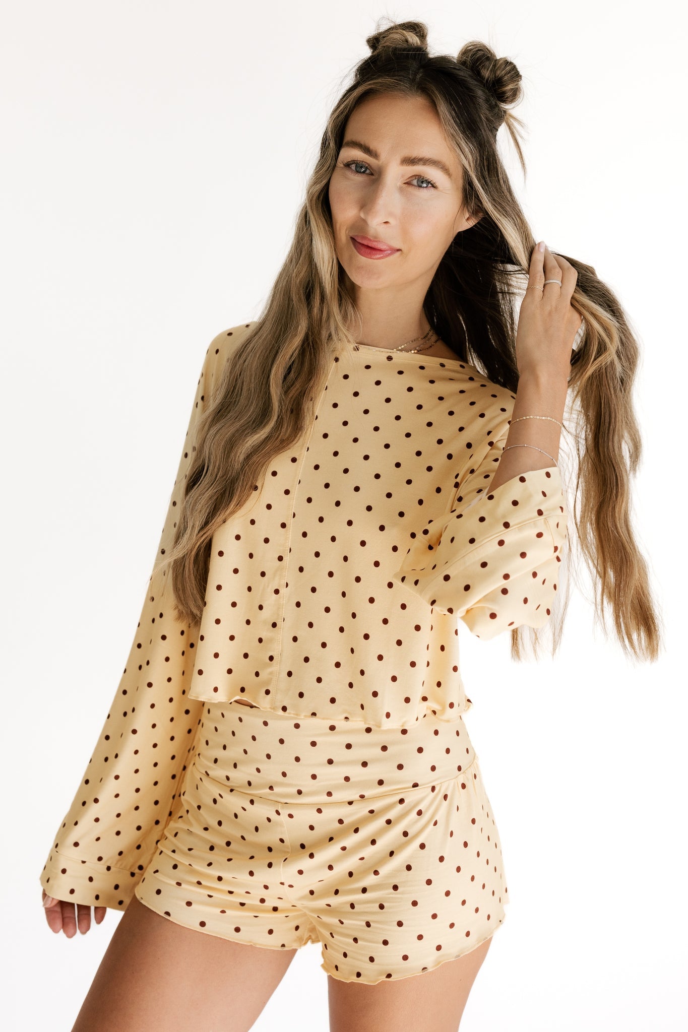 Yellow and Brown Polka Dot Women’s Relaxed Sleeve Set