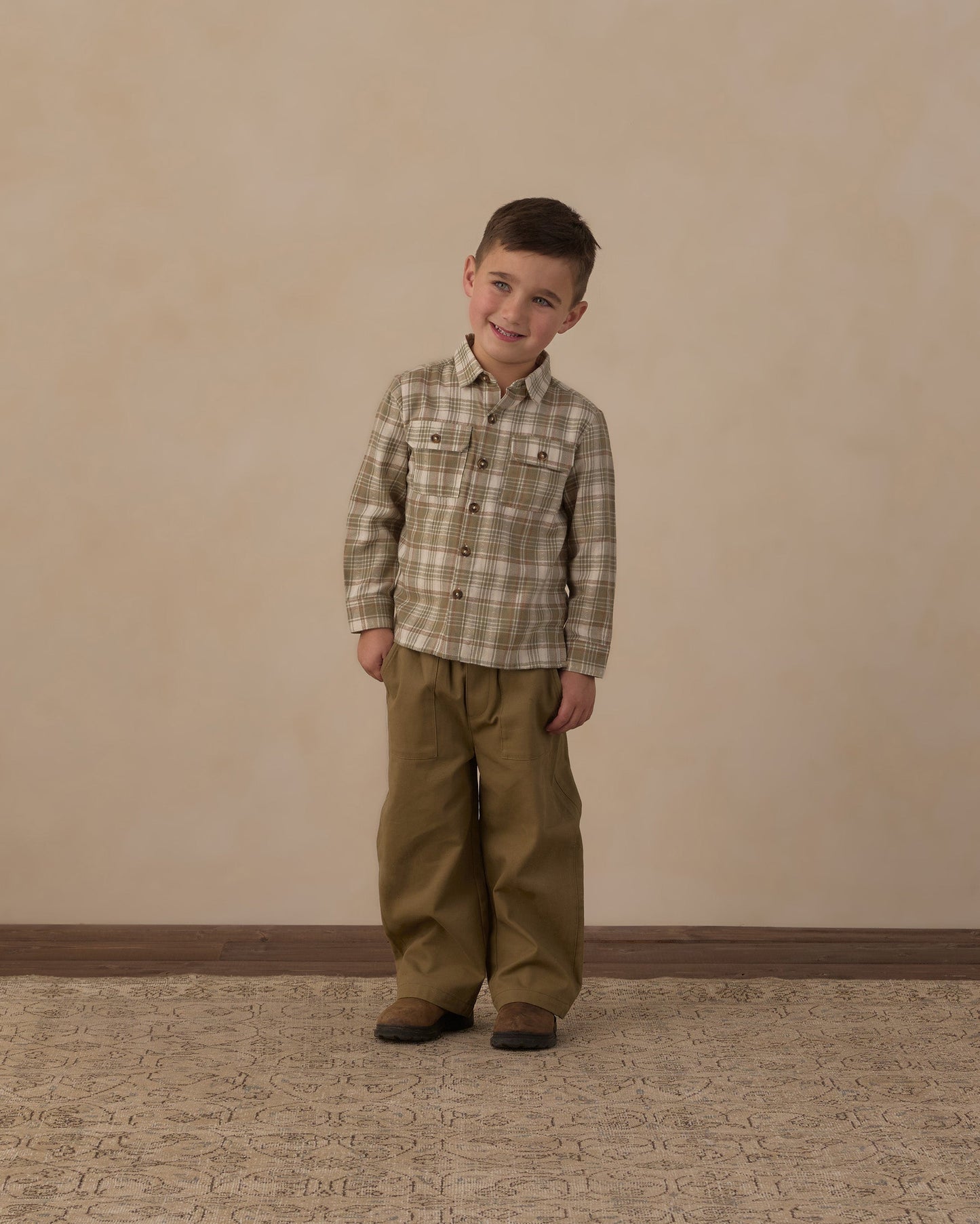 Pocketed Corduroy Shirt Olive Dobby Plaid